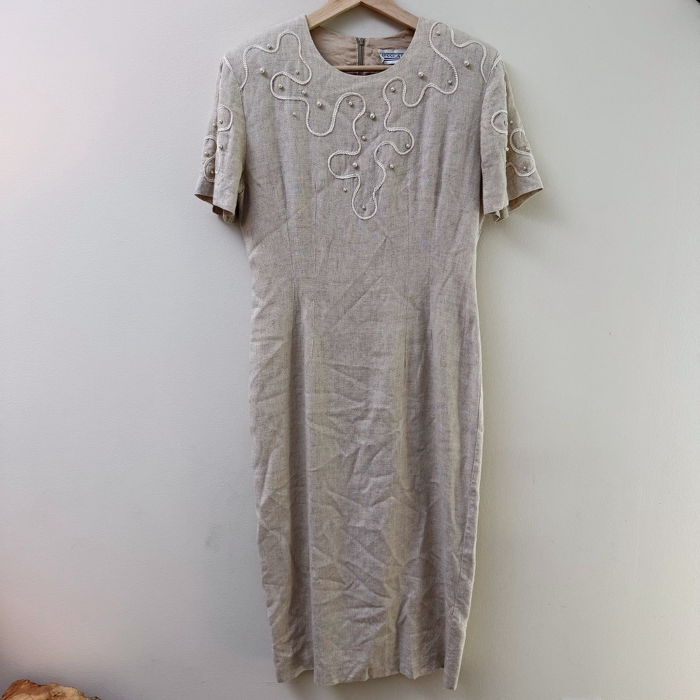 Vintage Jessica Howard Pearl Embroidered Dress